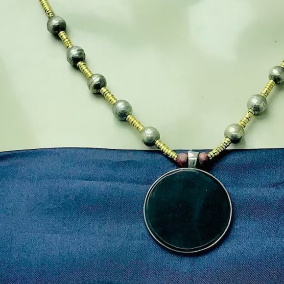 Metal And Wooden Beaded Chain Pendant Necklace, Handmade Light Weight Pendant - Picture 5 of 8